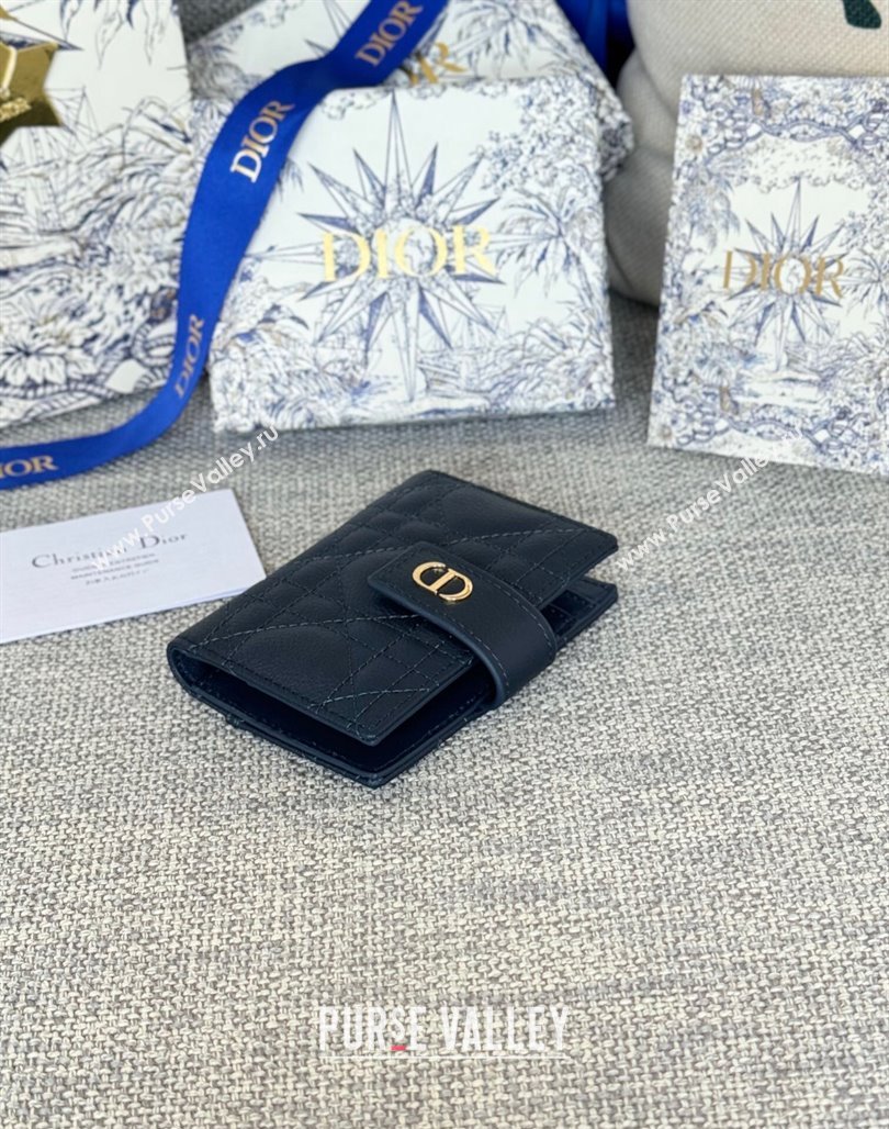 Dior Dior Caro Dandelion Card Holder Wallet in Supple Cannage Calfskin Dark Blue 2024 S5157 (XXG-240715088)