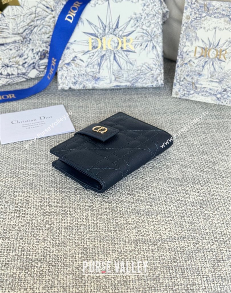 Dior Dior Caro Dandelion Card Holder Wallet in Supple Cannage Calfskin Dark Blue 2024 S5157 (XXG-240715088)