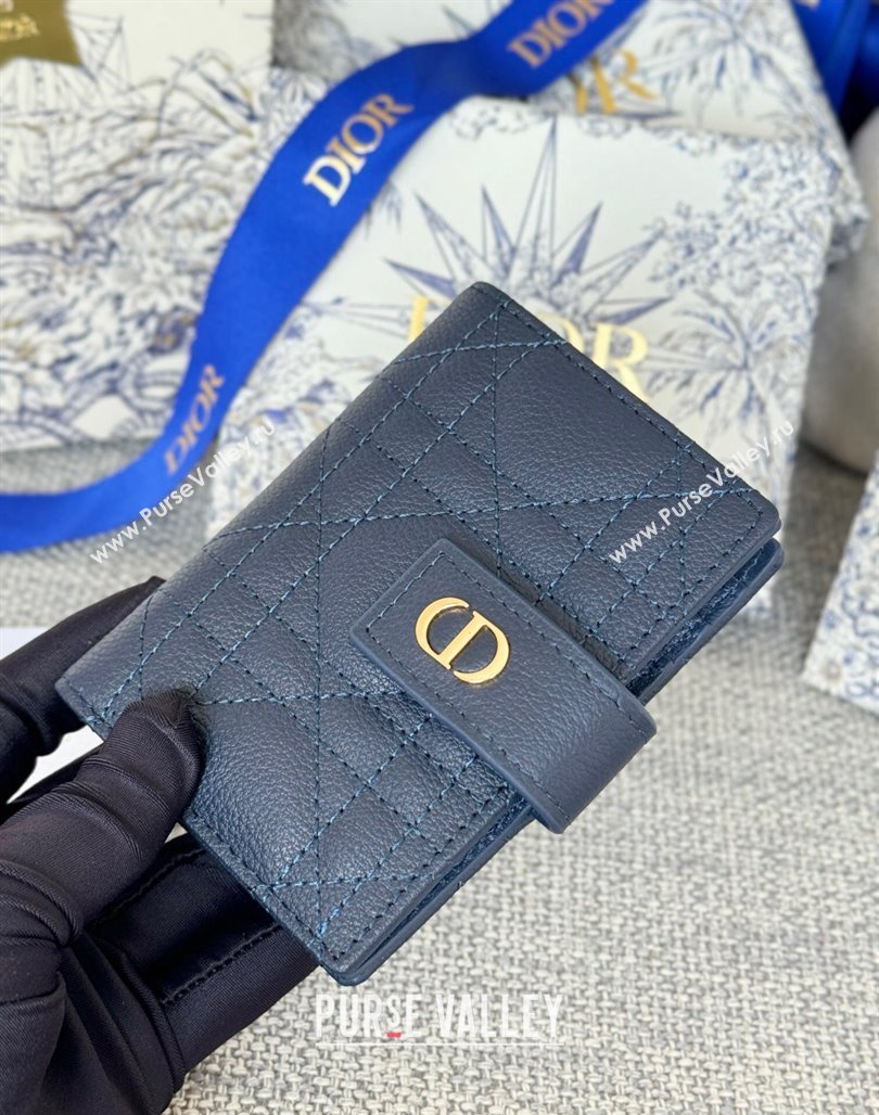 Dior Dior Caro Dandelion Card Holder Wallet in Supple Cannage Calfskin Dark Blue 2024 S5157 (XXG-240715088)