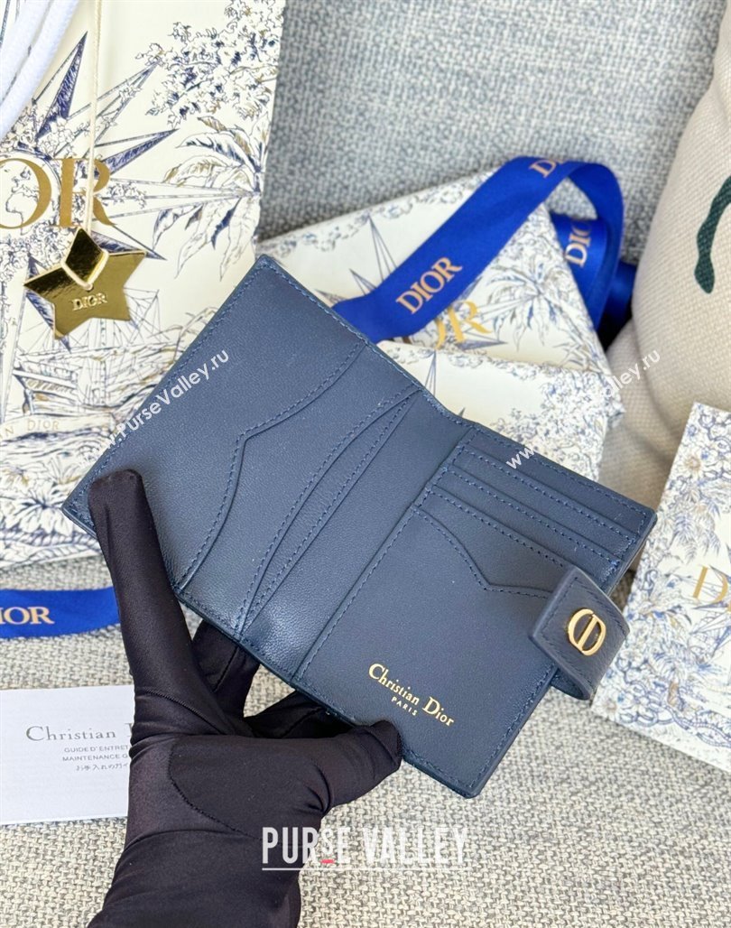 Dior Dior Caro Dandelion Card Holder Wallet in Supple Cannage Calfskin Dark Blue 2024 S5157 (XXG-240715088)