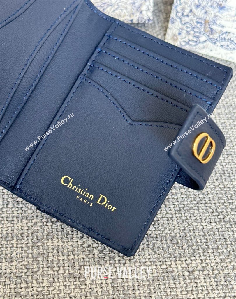 Dior Dior Caro Dandelion Card Holder Wallet in Supple Cannage Calfskin Dark Blue 2024 S5157 (XXG-240715088)