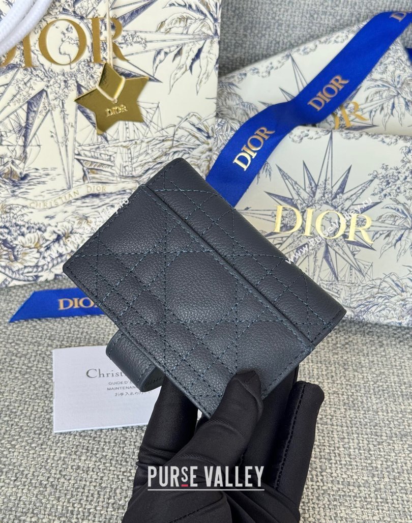 Dior Dior Caro Dandelion Card Holder Wallet in Supple Cannage Calfskin Dark Blue 2024 S5157 (XXG-240715088)