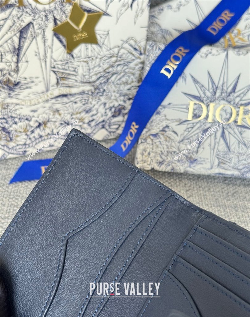 Dior Dior Caro Dandelion Card Holder Wallet in Supple Cannage Calfskin Dark Blue 2024 S5157 (XXG-240715088)