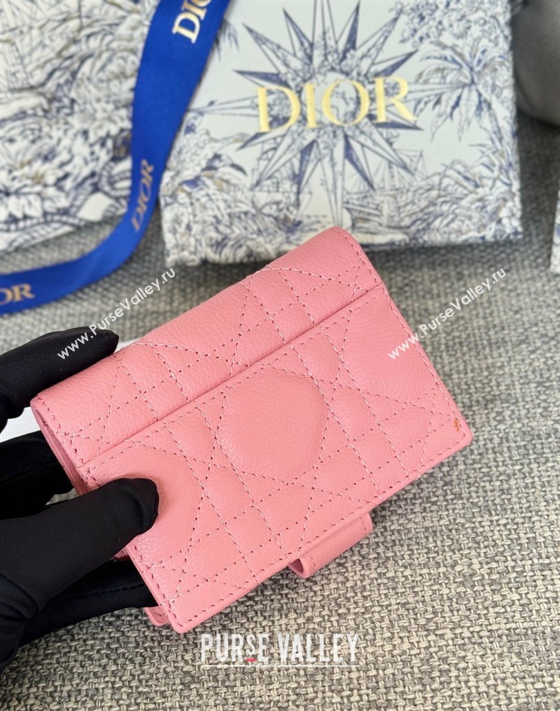 Dior Dior Caro Dandelion Card Holder Wallet in Supple Cannage Calfskin Pink 2024 S5157 (XXG-240715089)