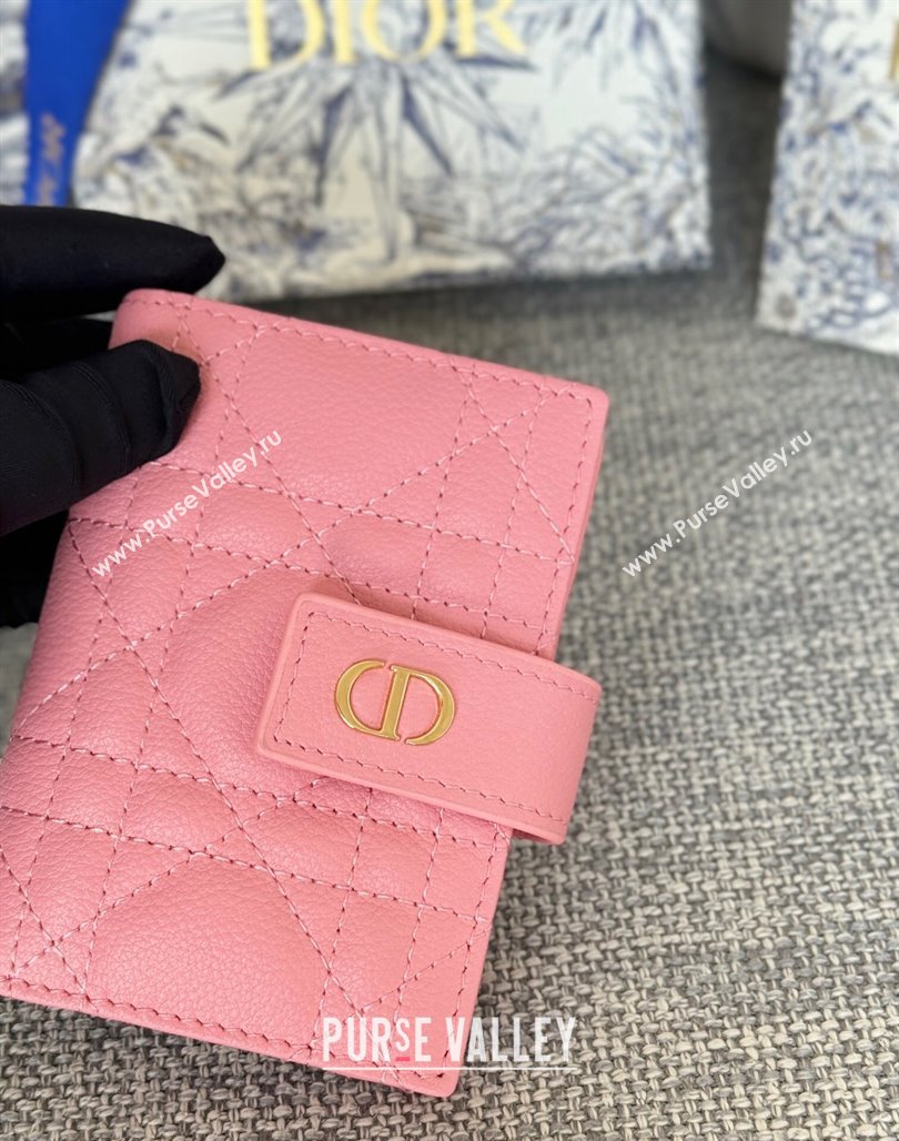 Dior Dior Caro Dandelion Card Holder Wallet in Supple Cannage Calfskin Pink 2024 S5157 (XXG-240715089)