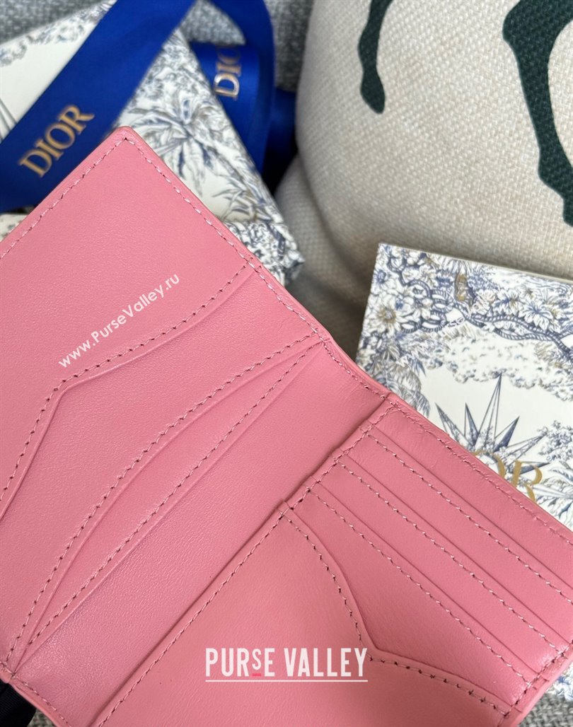 Dior Dior Caro Dandelion Card Holder Wallet in Supple Cannage Calfskin Pink 2024 S5157 (XXG-240715089)