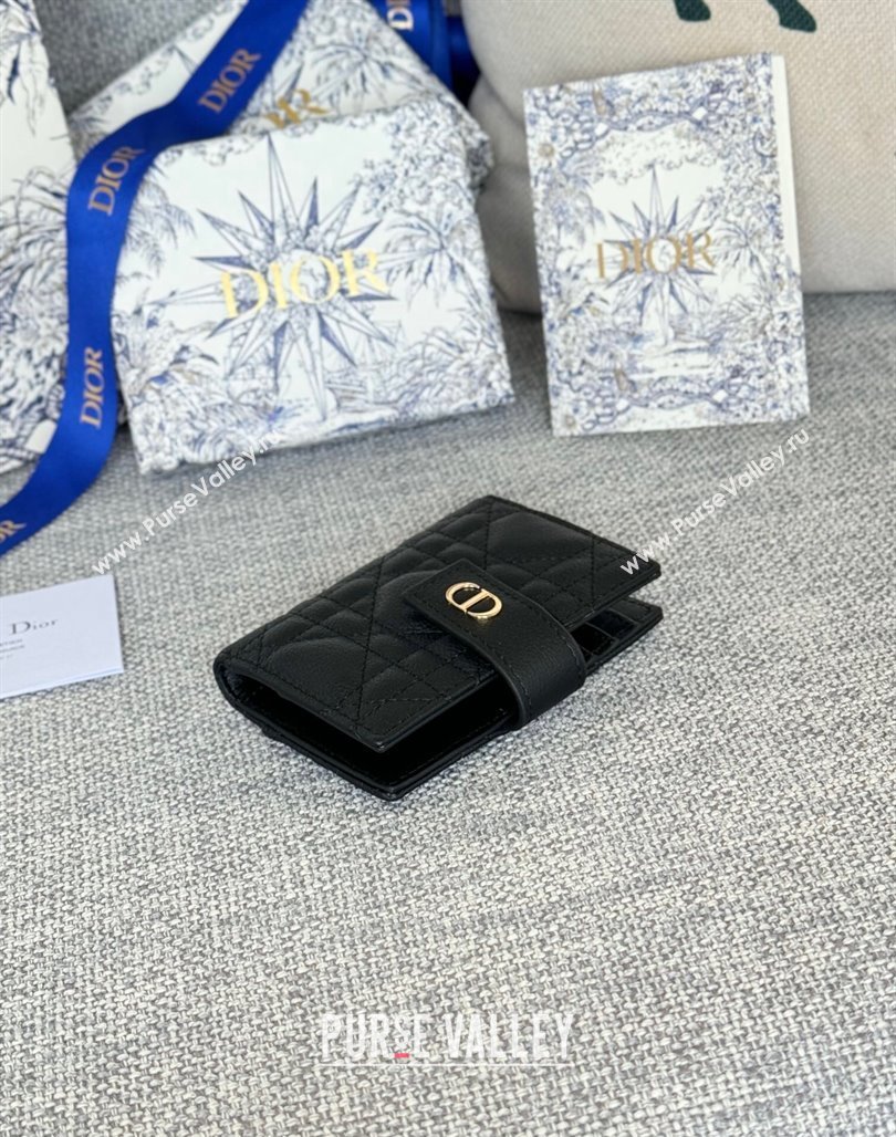 Dior Dior Caro Dandelion Card Holder Wallet in Supple Cannage Calfskin Black 2024 S5157 (XXG-240715090)