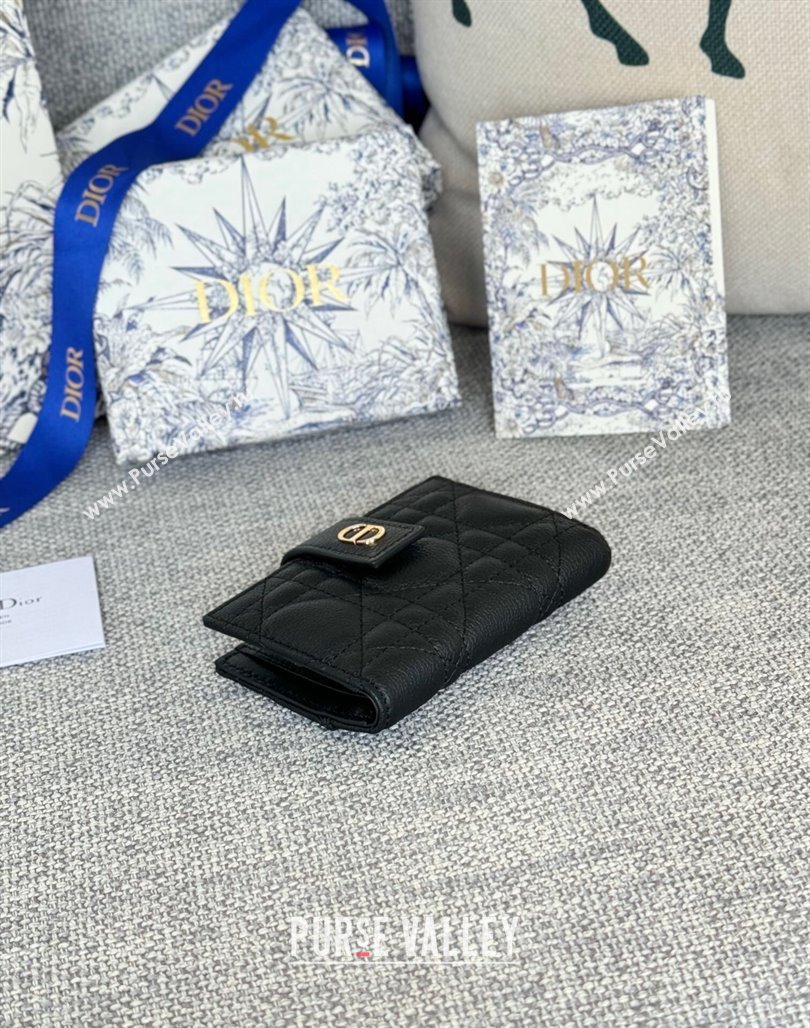 Dior Dior Caro Dandelion Card Holder Wallet in Supple Cannage Calfskin Black 2024 S5157 (XXG-240715090)