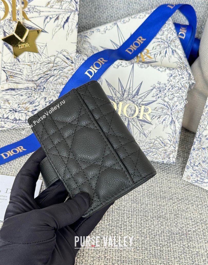 Dior Dior Caro Dandelion Card Holder Wallet in Supple Cannage Calfskin Black 2024 S5157 (XXG-240715090)