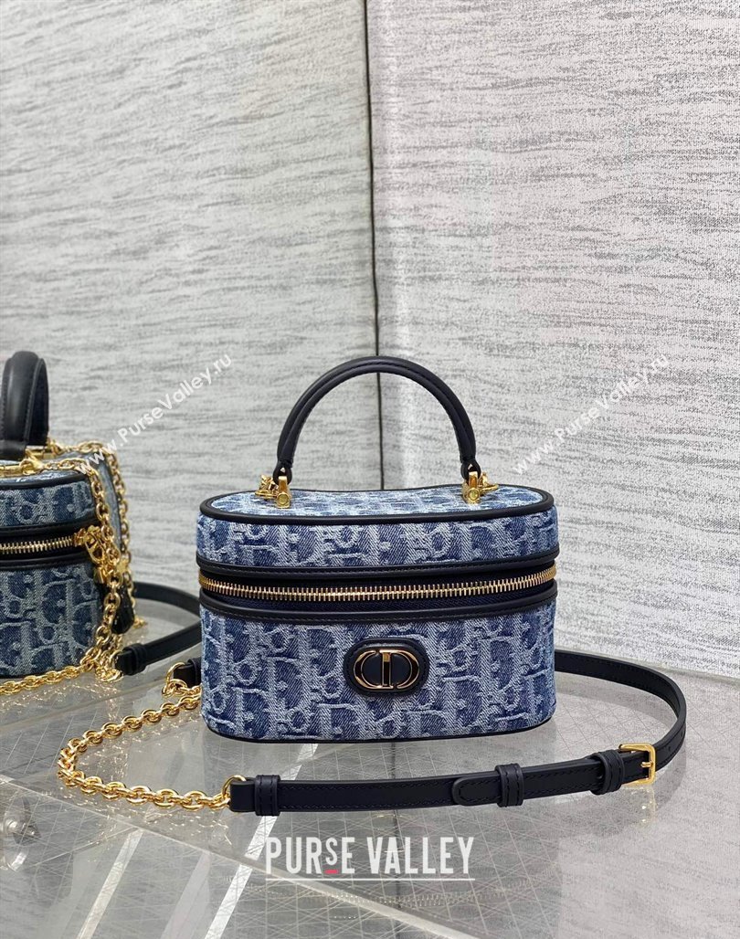 Dior 30 Montaigne Mini Vanity Case in Blue DenimOblique Jacquard 2024 (XXG-240715091)