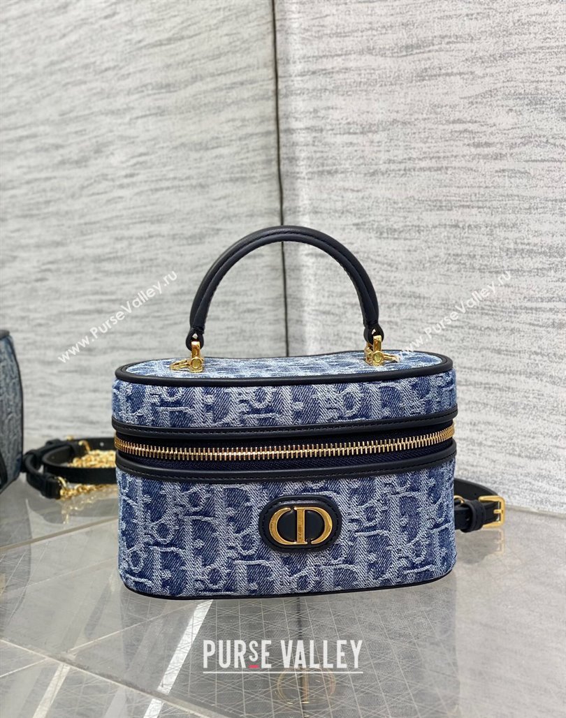 Dior 30 Montaigne Mini Vanity Case in Blue DenimOblique Jacquard 2024 (XXG-240715091)