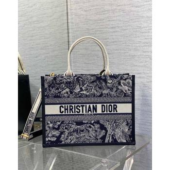 Dior Medium Dior Book Tote bag in Blue Toile de Jouy Reverse Embroidery and Calfskin 2024 0715 (XXG-240715094)