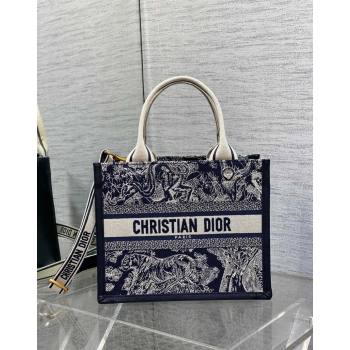 Dior Small Book Tote bag in Blue Toile de Jouy Reverse Embroidery and Calfskin 2024 0715 (XXG-240715095)