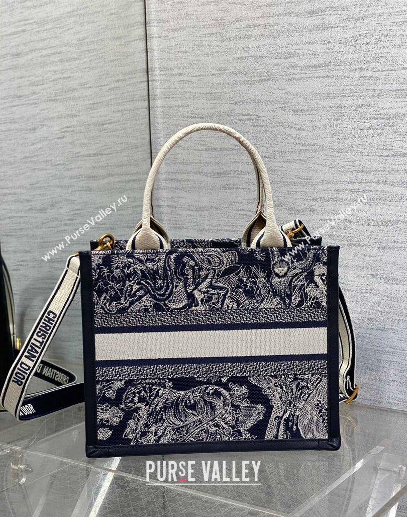 Dior Small Book Tote bag in Blue Toile de Jouy Reverse Embroidery and Calfskin 2024 0715 (XXG-240715095)