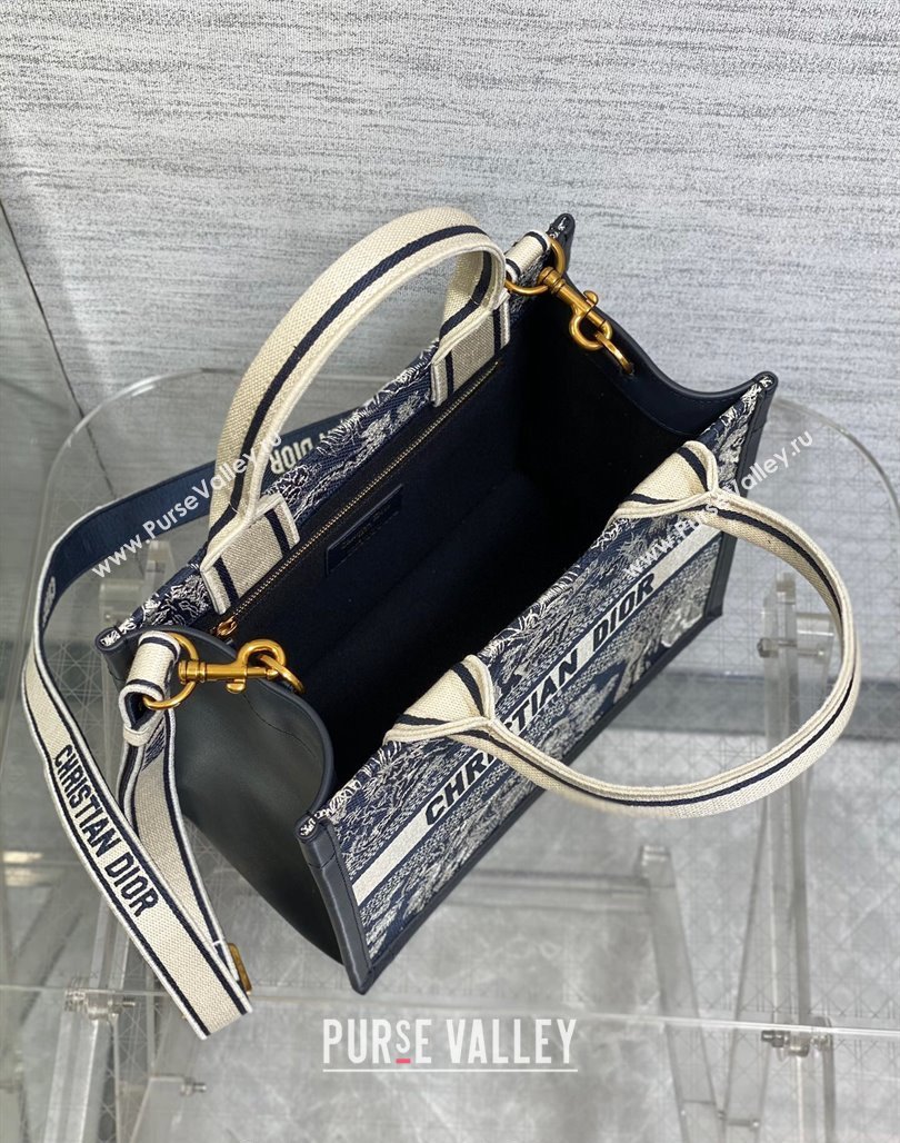 Dior Small Book Tote bag in Blue Toile de Jouy Reverse Embroidery and Calfskin 2024 0715 (XXG-240715095)