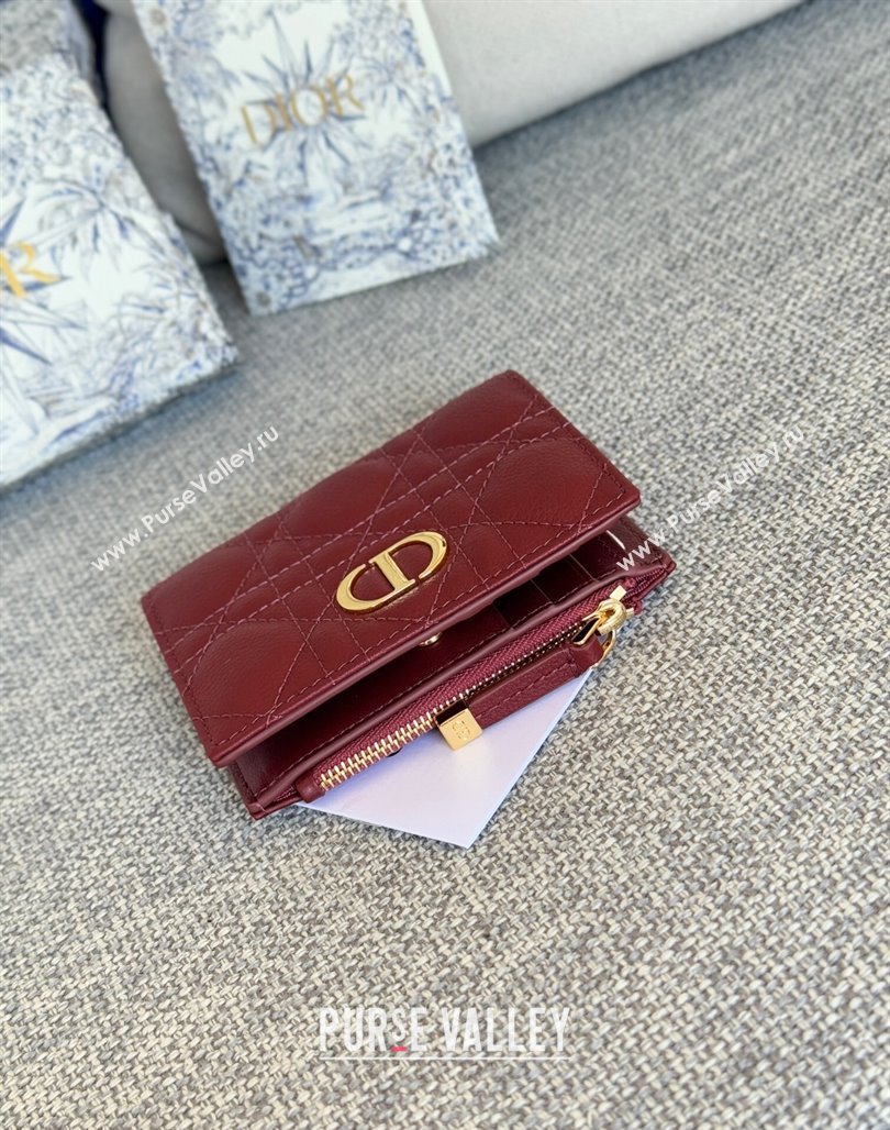 Dior Caro Dahlia Wallet in Supple Cannage Calfskin Burgundy 2024 S5173 (XXG-240715074)