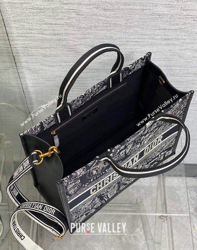 Dior Medium Book Tote bag in Black and White Plan de Paris Embroidery 2024 0715 (XXG-240715098)