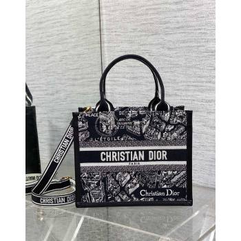 Dior Small Book Tote bag in Black and White Plan de Paris Embroidery 2024 0715 (XXG-240715099)