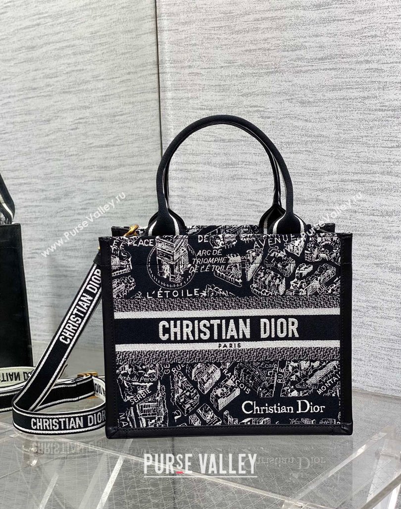 Dior Small Book Tote bag in Black and White Plan de Paris Embroidery 2024 0715 (XXG-240715099)