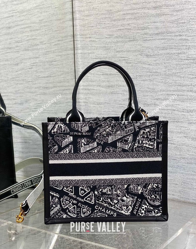 Dior Small Book Tote bag in Black and White Plan de Paris Embroidery 2024 0715 (XXG-240715099)