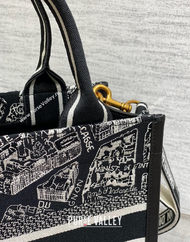 Dior Small Book Tote bag in Black and White Plan de Paris Embroidery 2024 0715 (XXG-240715099)