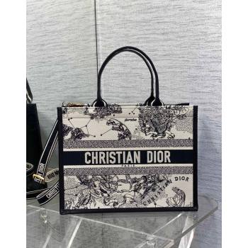 Dior Medium Book Tote bag in Zodiac Embroidery and Calfskin White/Blue 2024 0715 (XXG-240715100)