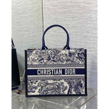 Dior Medium Book Tote bag in Toile de Jouy Reverse Embroidery and Calfskin White/Navy Blue 2024 0715 (XXG-240715096)