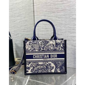 Dior Small Book Tote bag in Toile de Jouy Reverse Embroidery and Calfskin White/Navy Blue 2024 0715 (XXG-240715097)