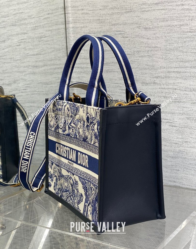 Dior Small Book Tote bag in Toile de Jouy Reverse Embroidery and Calfskin White/Navy Blue 2024 0715 (XXG-240715097)