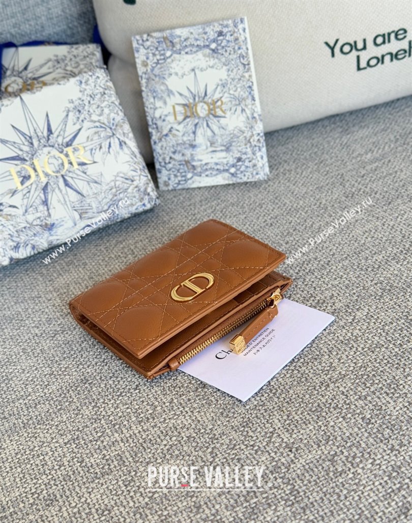 Dior Caro Dahlia Wallet in Supple Cannage Calfskin Brown 2024 S5173 (XXG-240715079)