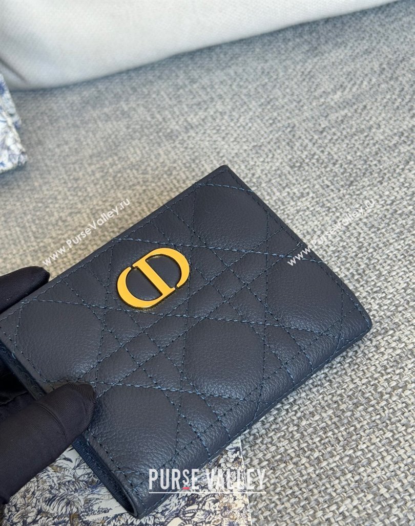 Dior Caro Dahlia Wallet in Supple Cannage Calfskin Dark Blue 2024 S5173 (XXG-240715080)