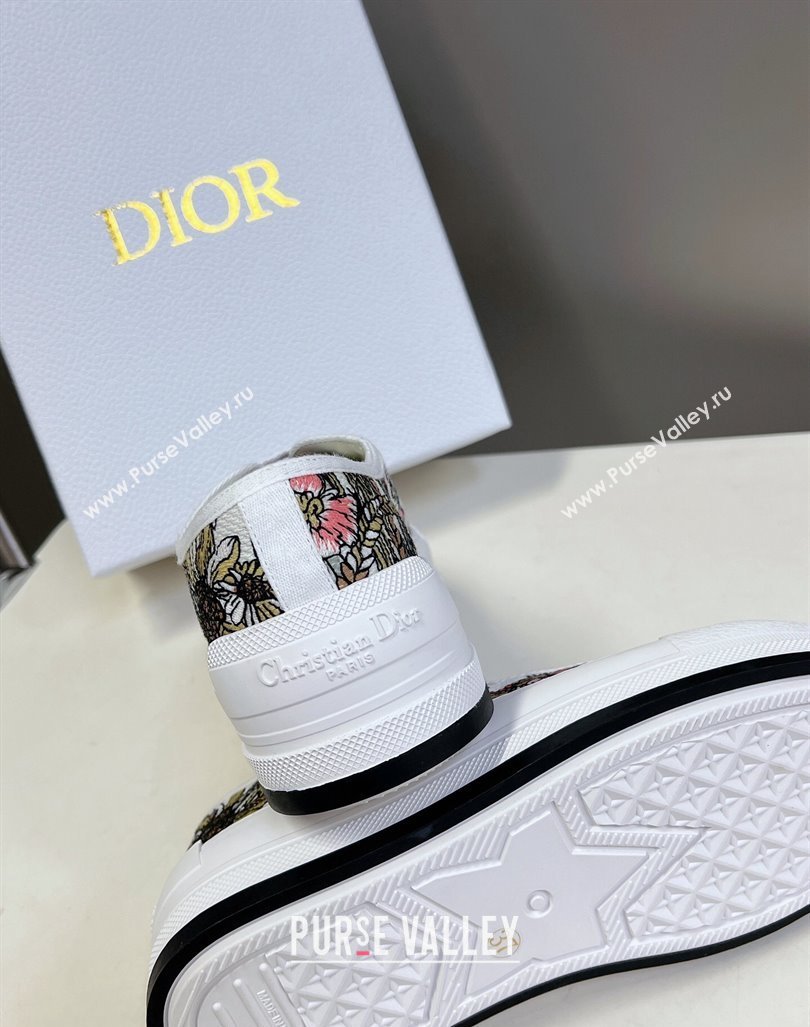 Dior WalknDior Platform Sneakers in White Multicolor Cotton Embroidered with Dior 4 Saisons Éte Motif 2024 (MD-2407230063)