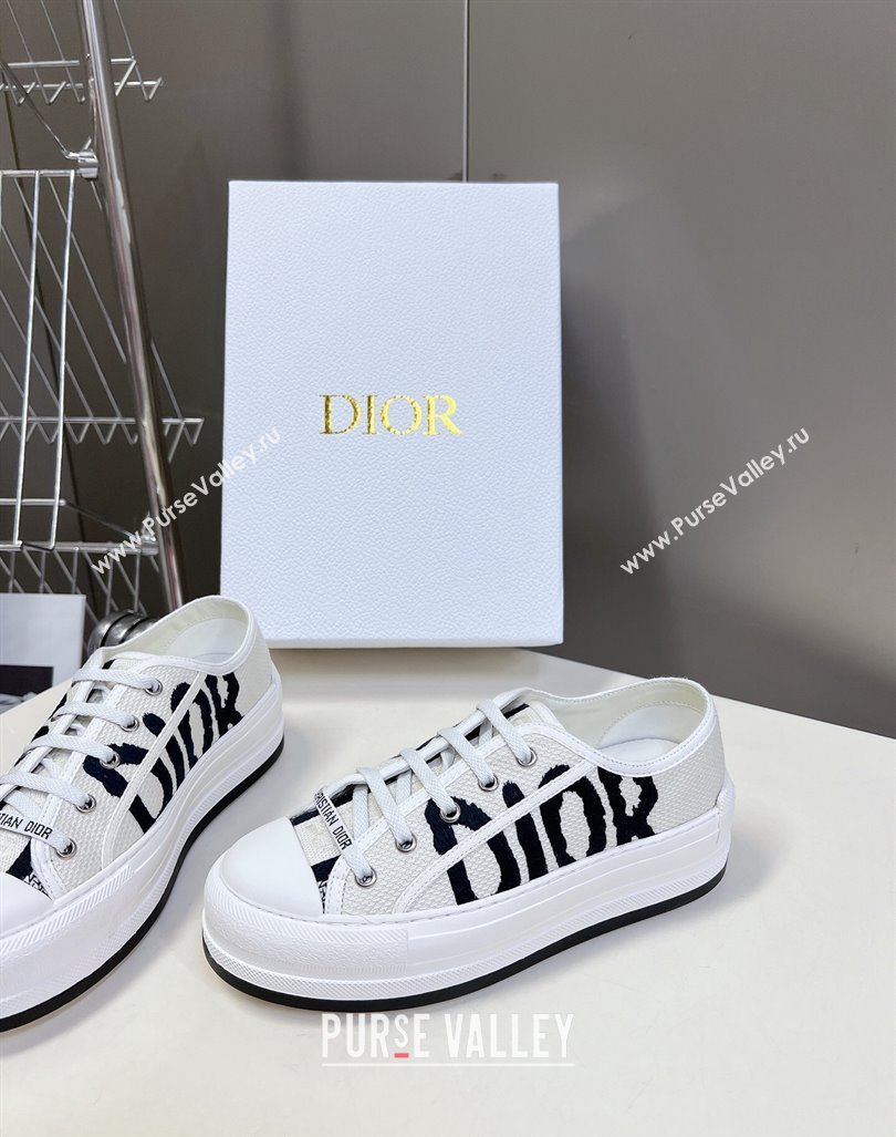 Dior WalknDior Platform Sneakers in White and Deep Blue Embroidered Cotton 2024 (MD-2407230064)