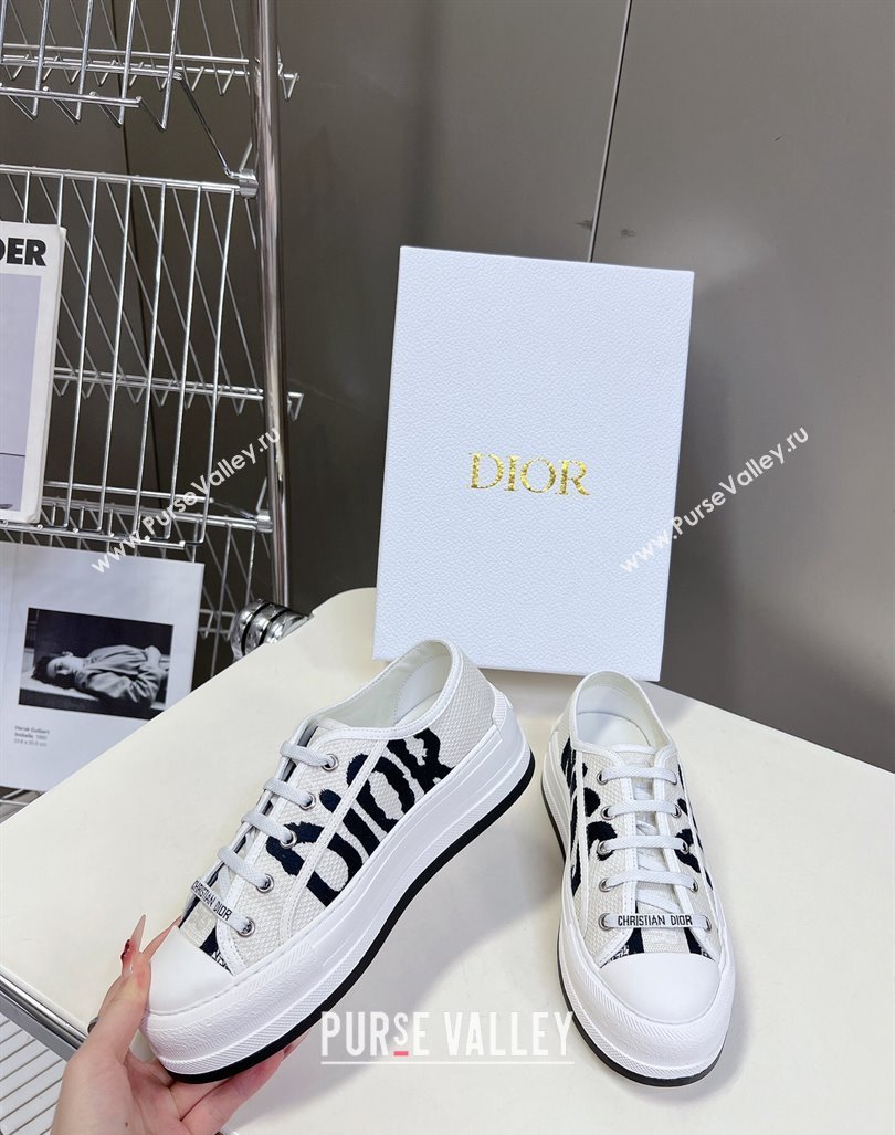 Dior WalknDior Platform Sneakers in White and Deep Blue Embroidered Cotton 2024 (MD-2407230064)