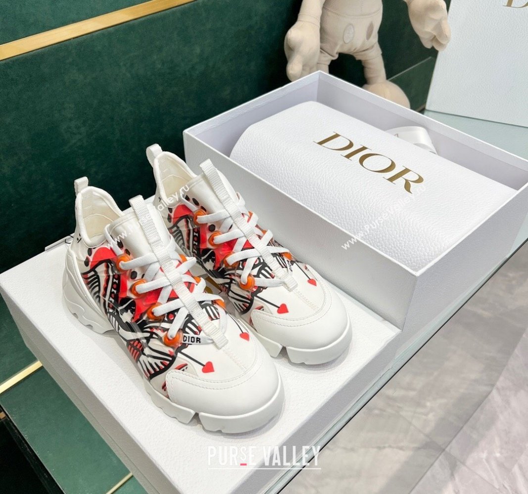 Dior D-Connect Sneakers in Printed Technical Fabric White/Red 2024 0723 (MD-2407230092)