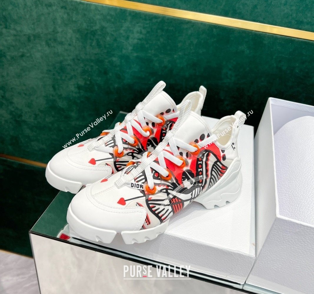 Dior D-Connect Sneakers in Printed Technical Fabric White/Red 2024 0723 (MD-2407230092)