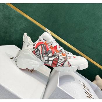 Dior D-Connect Sneakers in Printed Technical Fabric White/Red 2024 0723 (MD-2407230092)