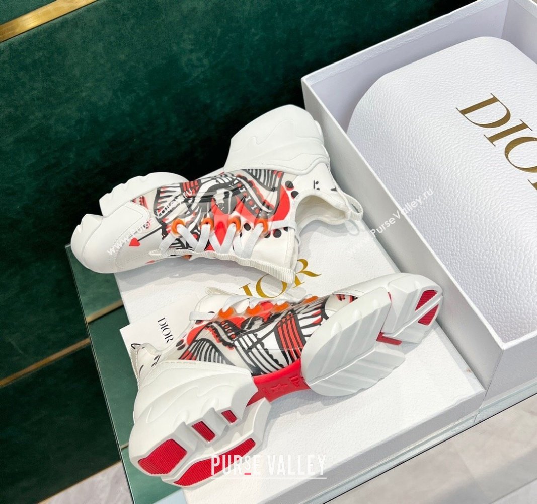 Dior D-Connect Sneakers in Printed Technical Fabric White/Red 2024 0723 (MD-2407230092)