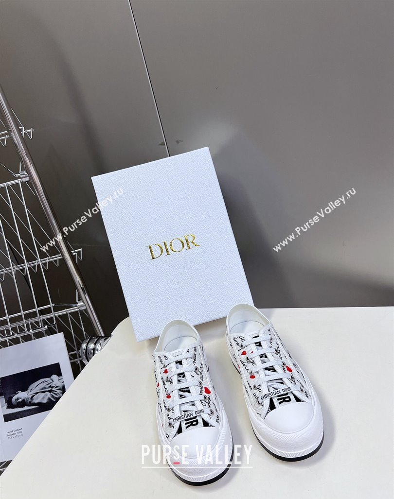 Dior WalknDior Platform Sneakers in White Cotton with Embroidered Black and Red Heart Je Vous Adore Motif 2024 (MD-2407230065)