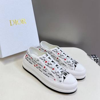 Dior WalknDior Platform Sneakers in White Cotton with Embroidered Black and Red Heart Je Vous Adore Motif 2024 (MD-2407230065)