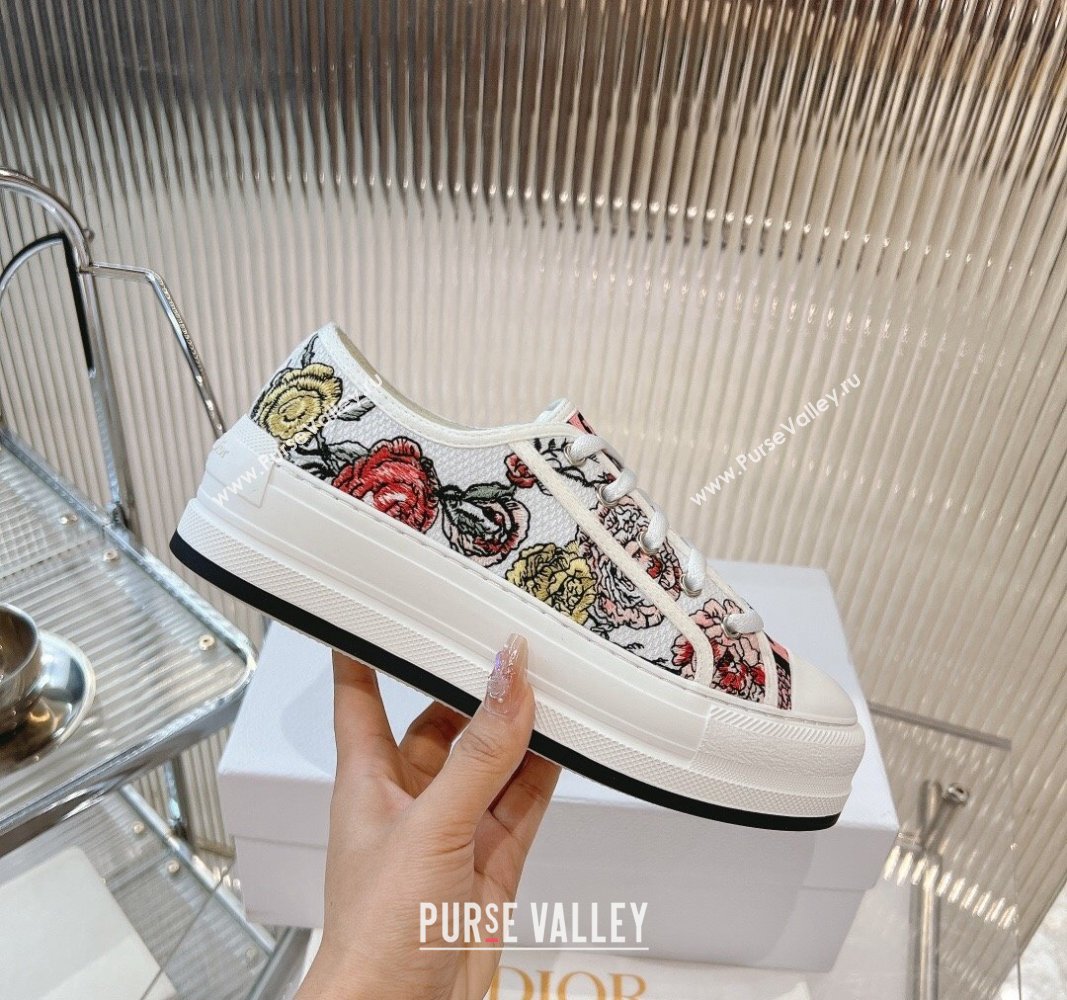 Dior WalknDior Platform Sneakers 4.5cm in in White and Pink Florilegio Embroidery 2024 (MD-2407230067)