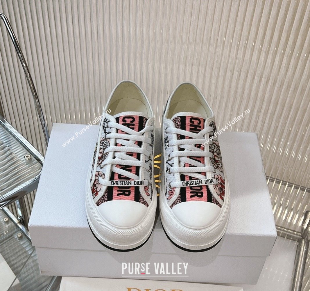 Dior WalknDior Platform Sneakers 4.5cm in in White and Pink Florilegio Embroidery 2024 (MD-2407230067)