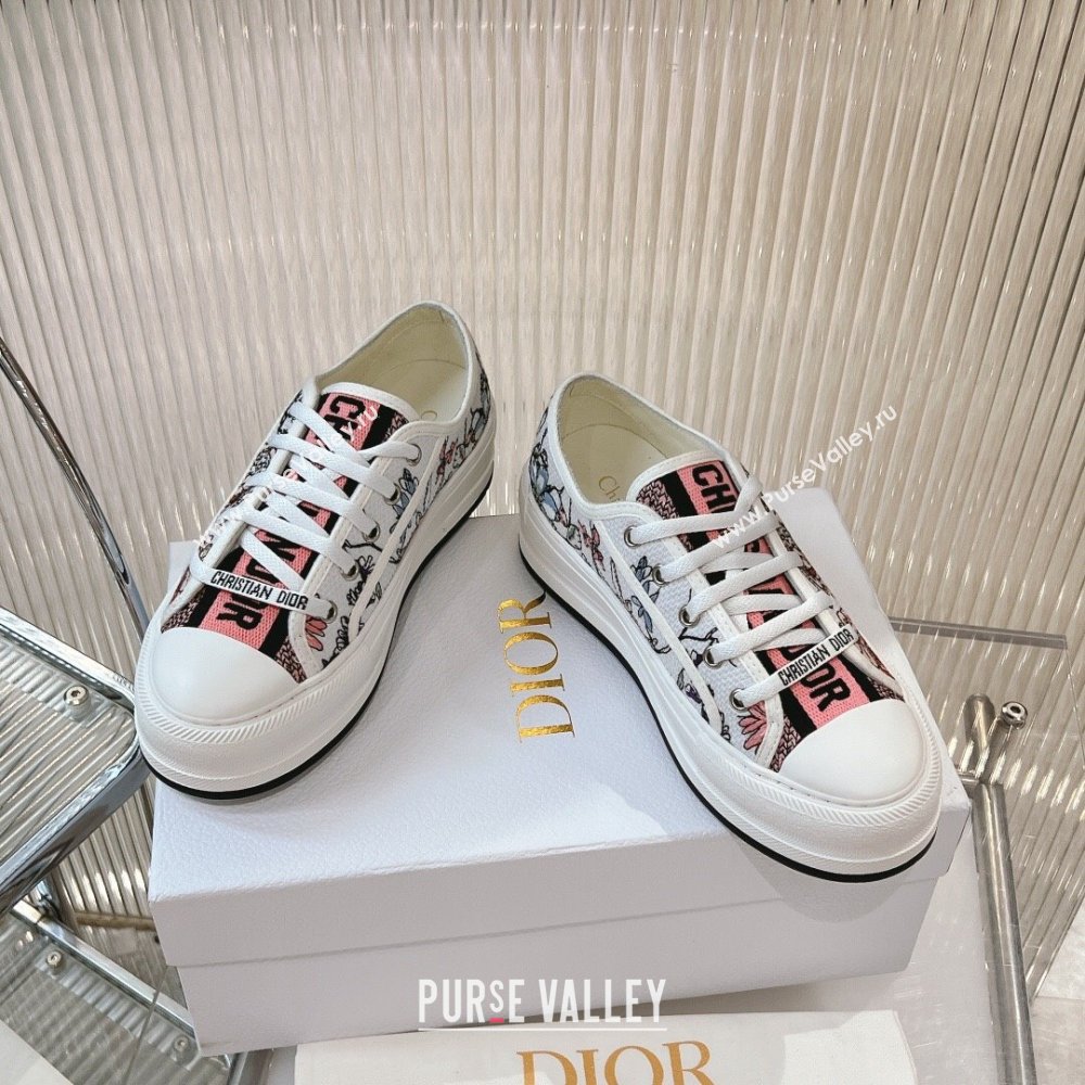 Dior WalknDior Platform Sneakers 4.5cm in in White and Pink Florilegio Embroidery 2024 (MD-2407230067)