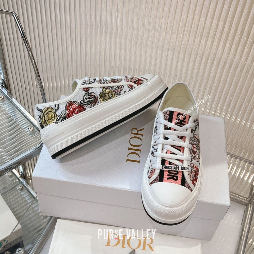 Dior WalknDior Platform Sneakers 4.5cm in in White and Pink Florilegio Embroidery 2024 (MD-2407230067)