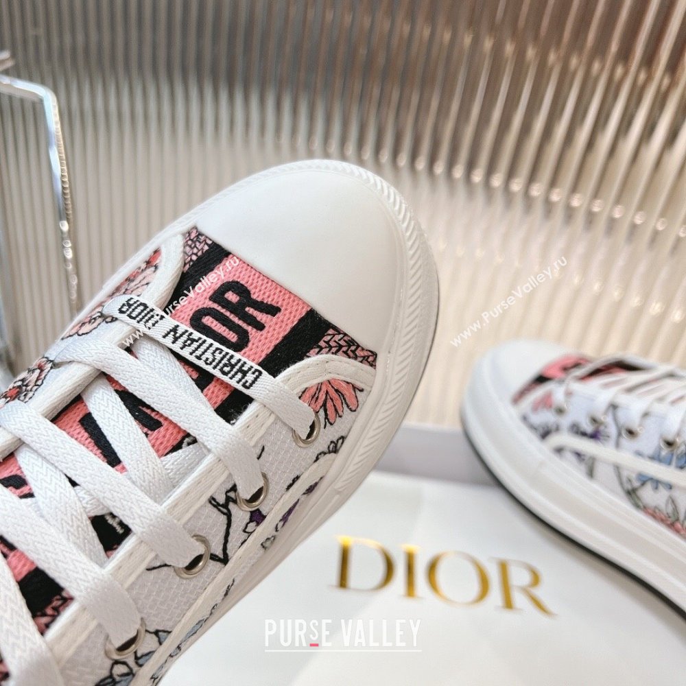 Dior WalknDior Platform Sneakers 4.5cm in in White and Pink Florilegio Embroidery 2024 (MD-2407230067)