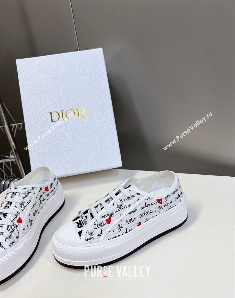 Dior WalknDior Platform Sneakers in White Cotton with Embroidered Black and Red Heart Je Vous Adore Motif 2024 (MD-2407230065)