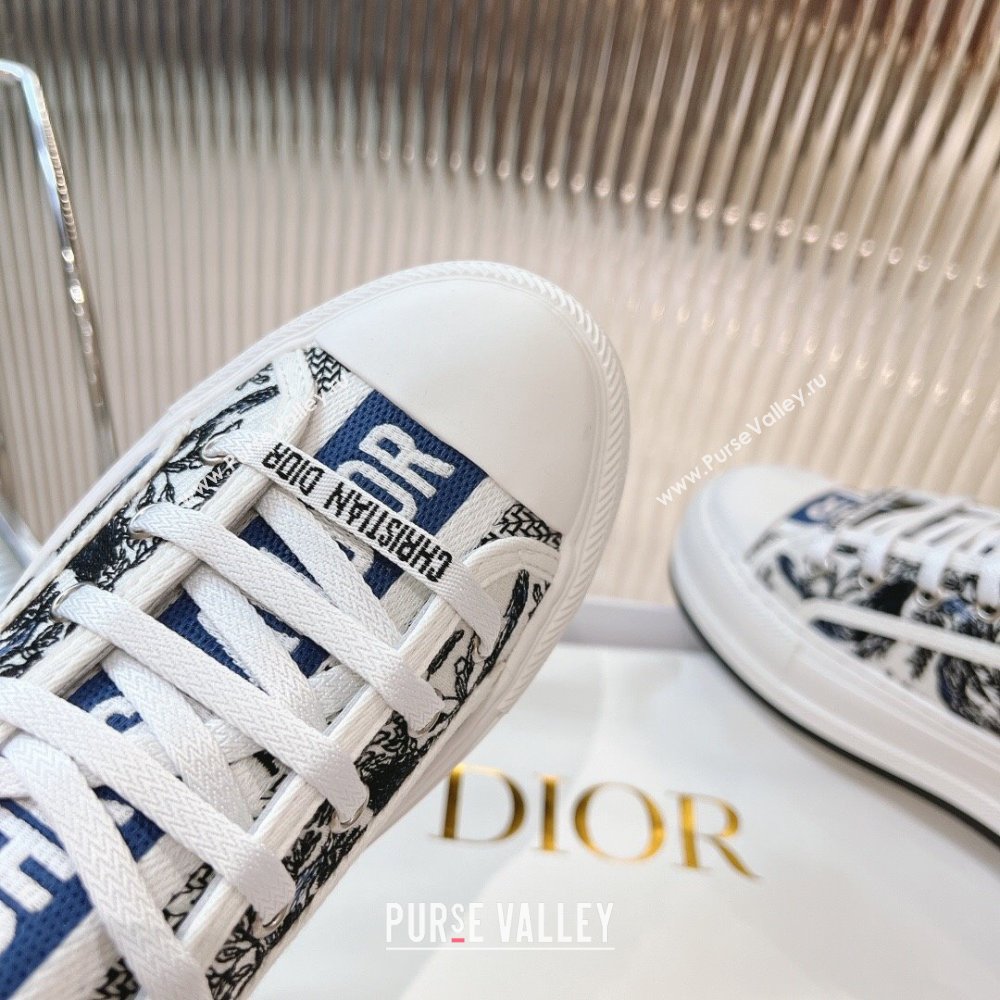 Dior WalknDior Platform Sneakers 4.5cm in White Cotton Embroidered with Blue Toile de Jouy Soleil Motif 2024 (MD-2407230068)