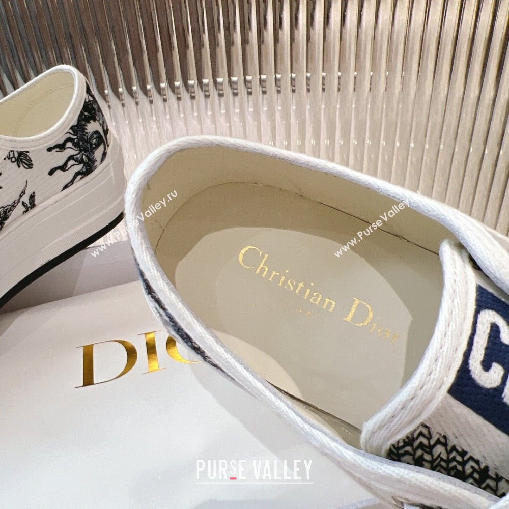 Dior WalknDior Platform Sneakers 4.5cm in White Cotton Embroidered with Blue Toile de Jouy Soleil Motif 2024 (MD-2407230068)