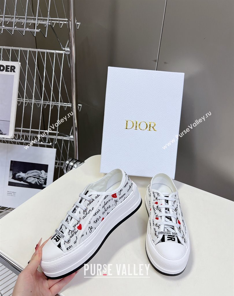 Dior WalknDior Platform Sneakers in White Cotton with Embroidered Black and Red Heart Je Vous Adore Motif 2024 (MD-2407230065)