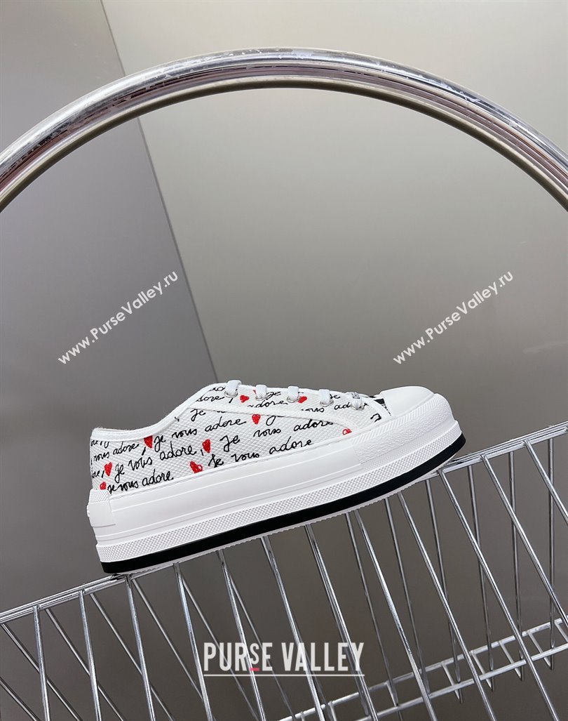 Dior WalknDior Platform Sneakers in White Cotton with Embroidered Black and Red Heart Je Vous Adore Motif 2024 (MD-2407230065)